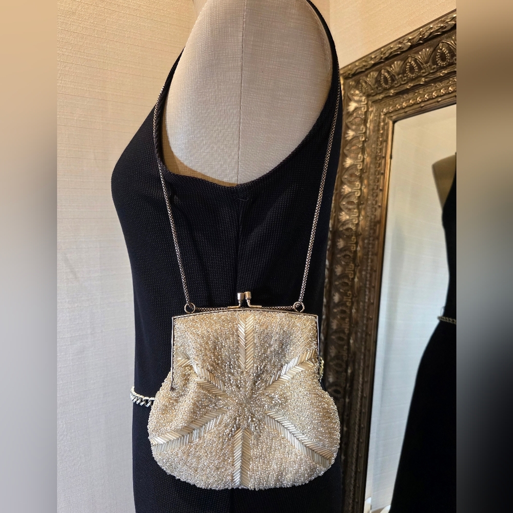 VINTAGE Handcrafted Elegant Beaded Evening Bag.  Made In Hong Kong.